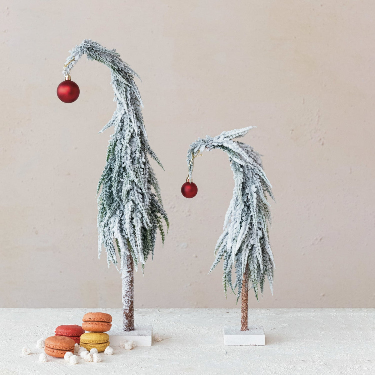 Snow Frosted Faux Evergreen Charlie Brown Tree with Ornament