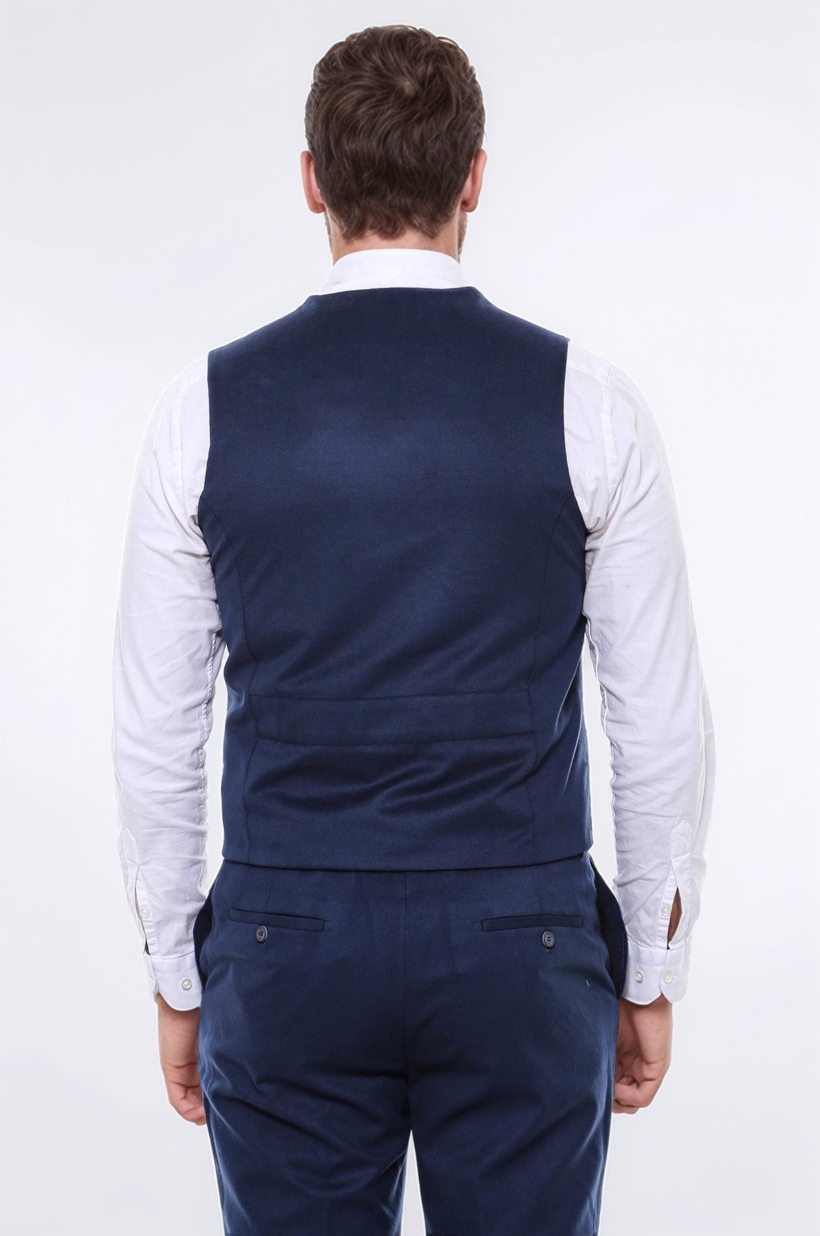 Navy Blue Plain 8 Buttoned Vest - Wessi