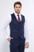 Navy Blue Plain 8 Buttoned Vest - Wessi