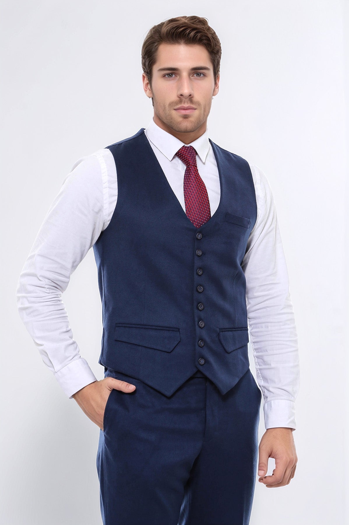 Navy Blue Plain 8 Buttoned Vest - Wessi