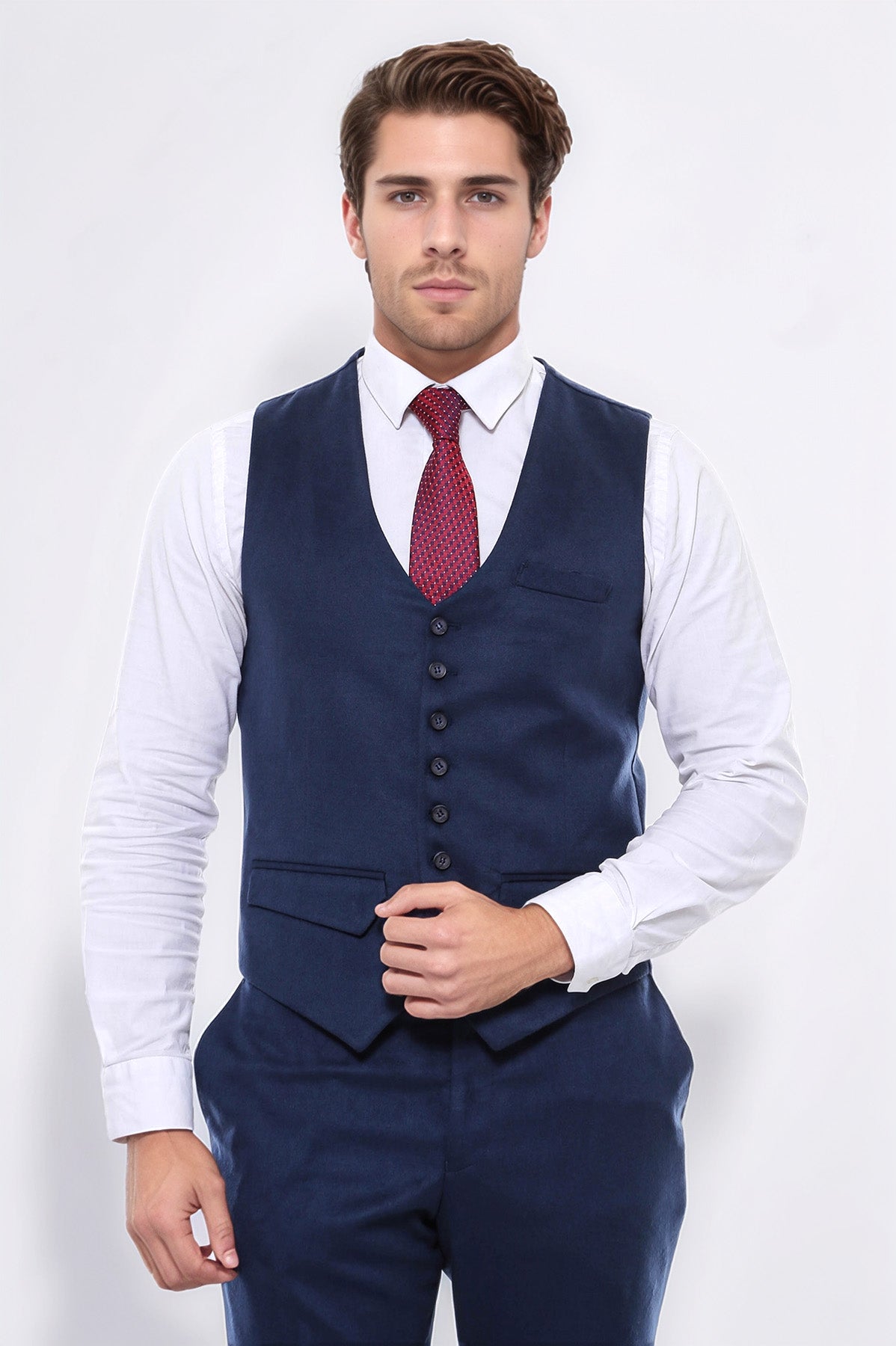 Navy Blue Plain 8 Buttoned Vest - Wessi