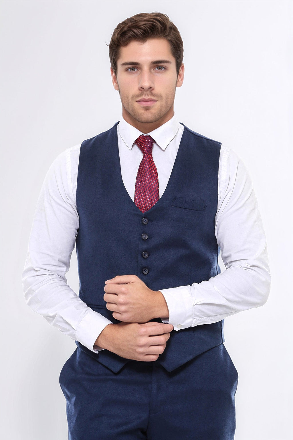 Navy Blue Plain 8 Buttoned Vest - Wessi