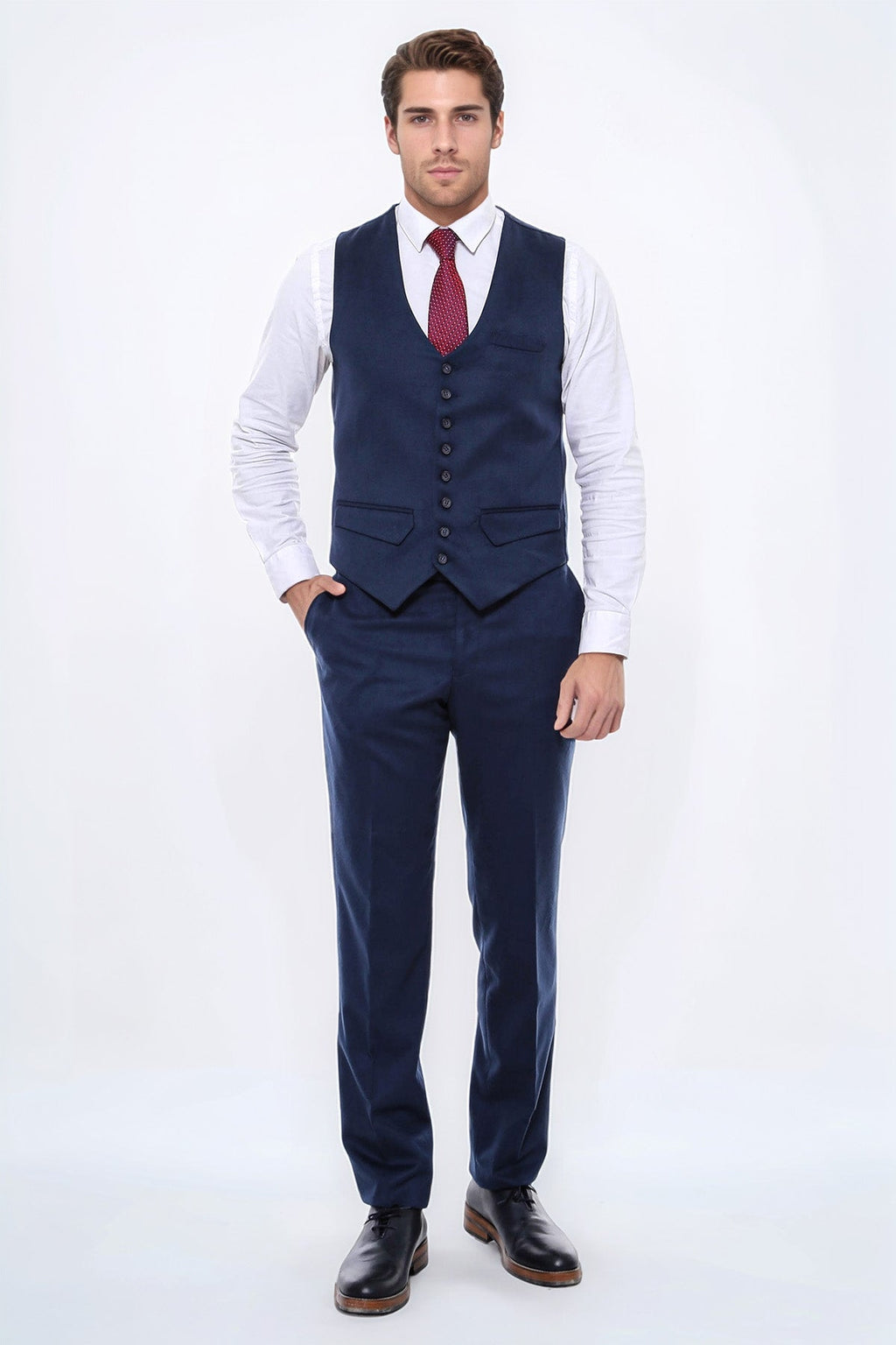 Navy Blue Plain 8 Buttoned Vest - Wessi