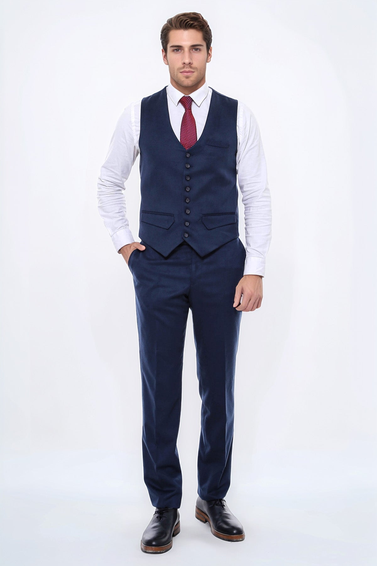 Navy Blue Plain 8 Buttoned Vest - Wessi