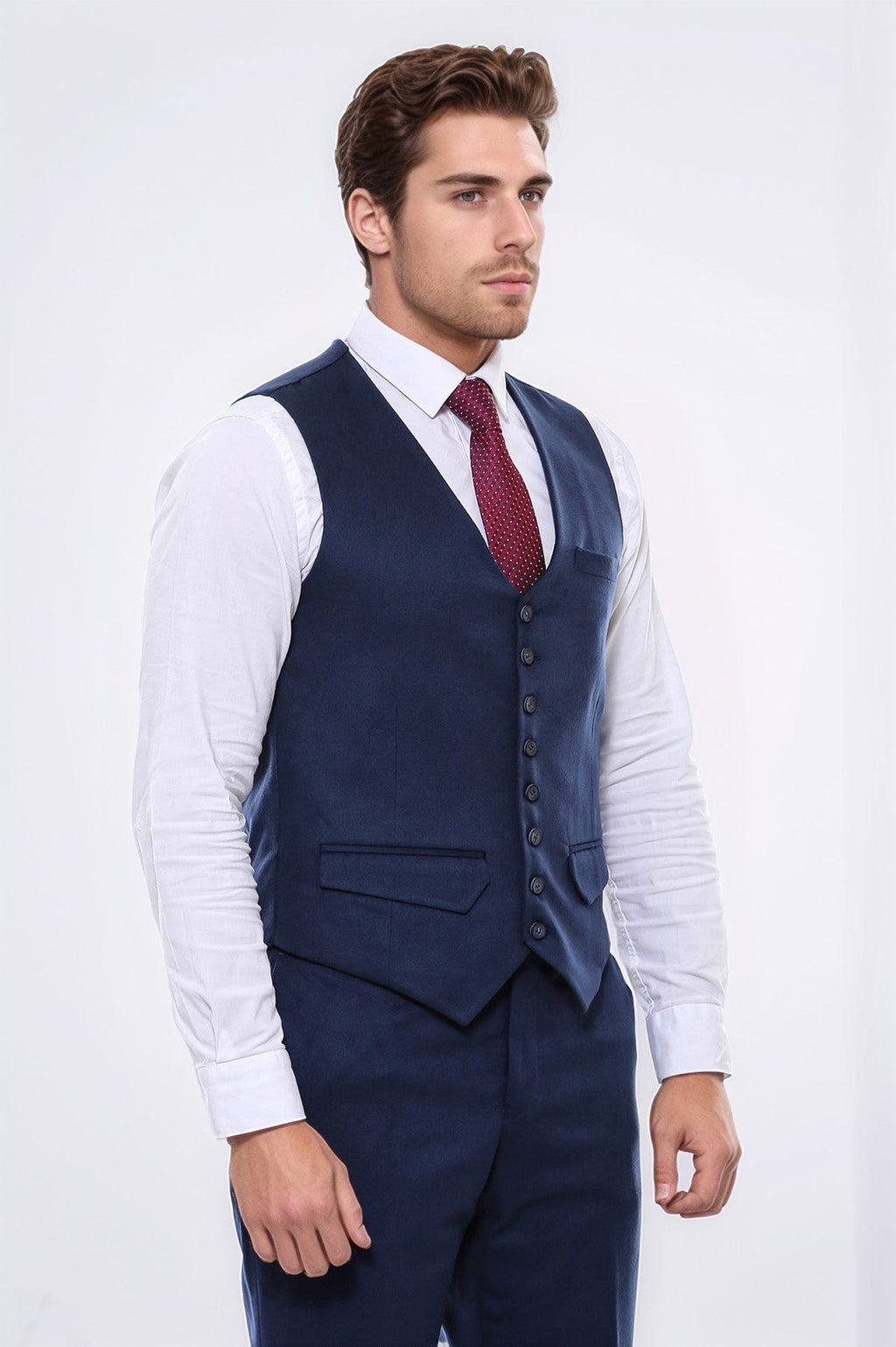 Navy Blue Plain 8 Buttoned Vest - Wessi
