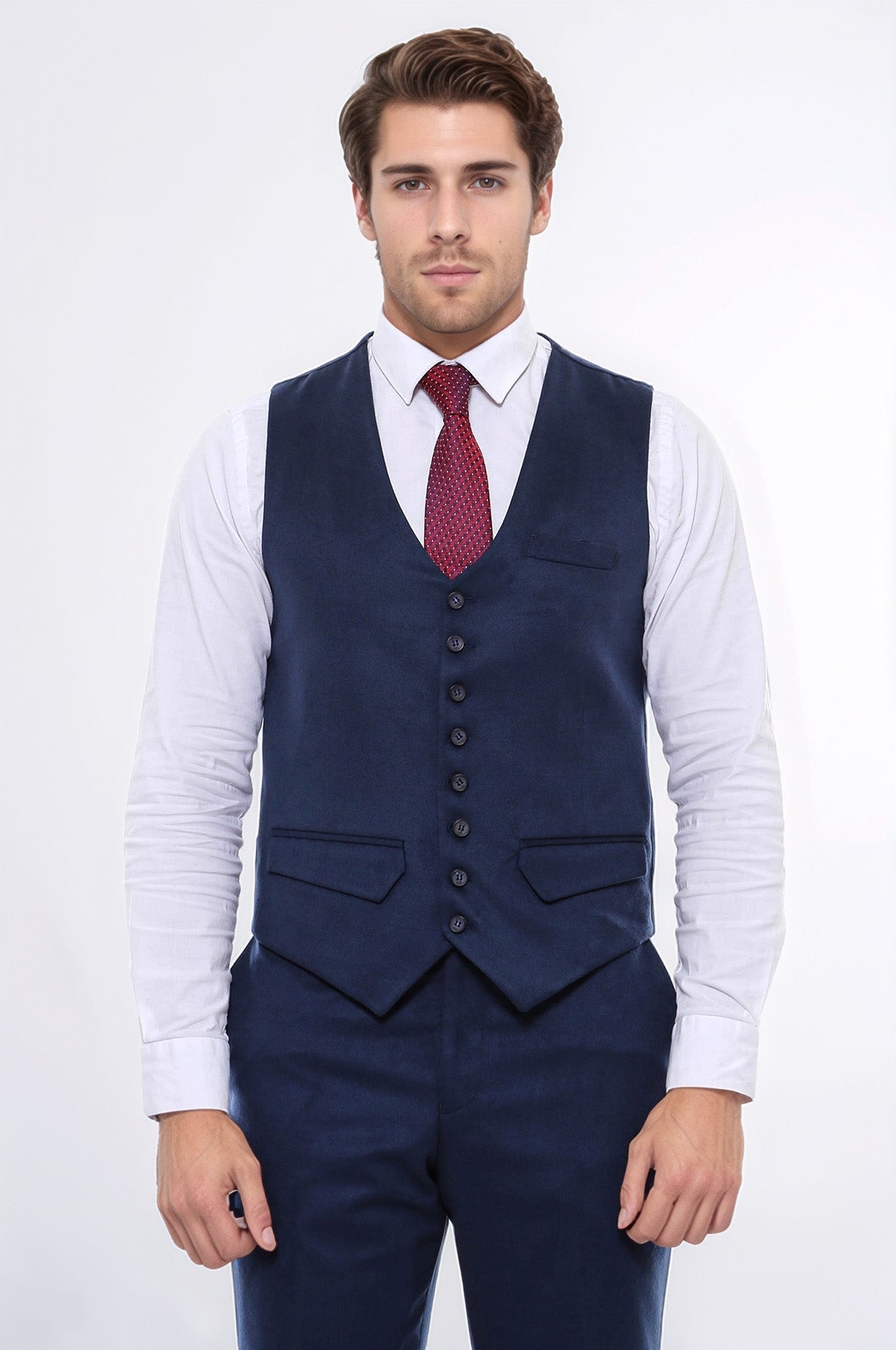 Navy Blue Plain 8 Buttoned Vest - Wessi
