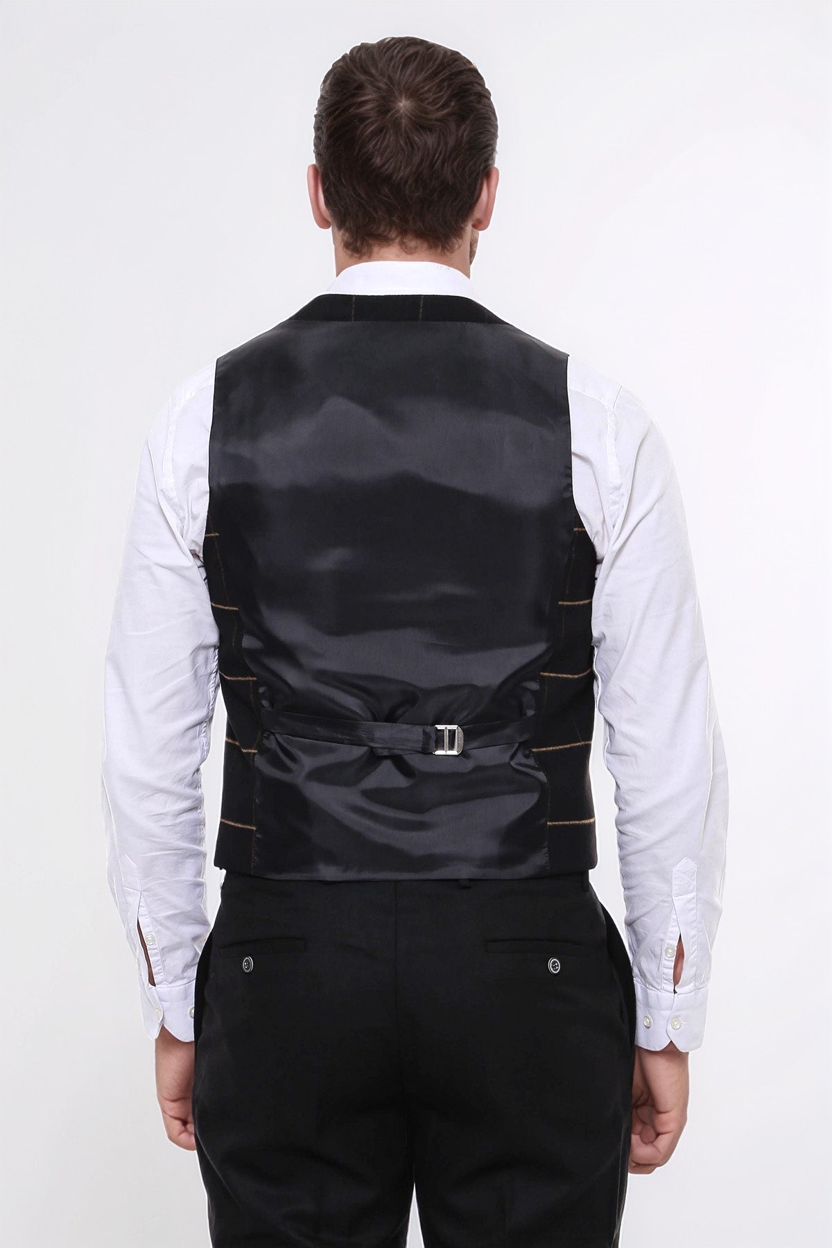 Checked V Neck Black Vest - Wessi