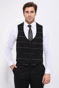 Checked V Neck Black Vest - Wessi
