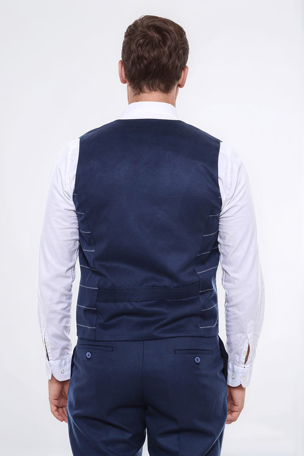 Double Breasted Plaid Blue Men Vest - Wessi