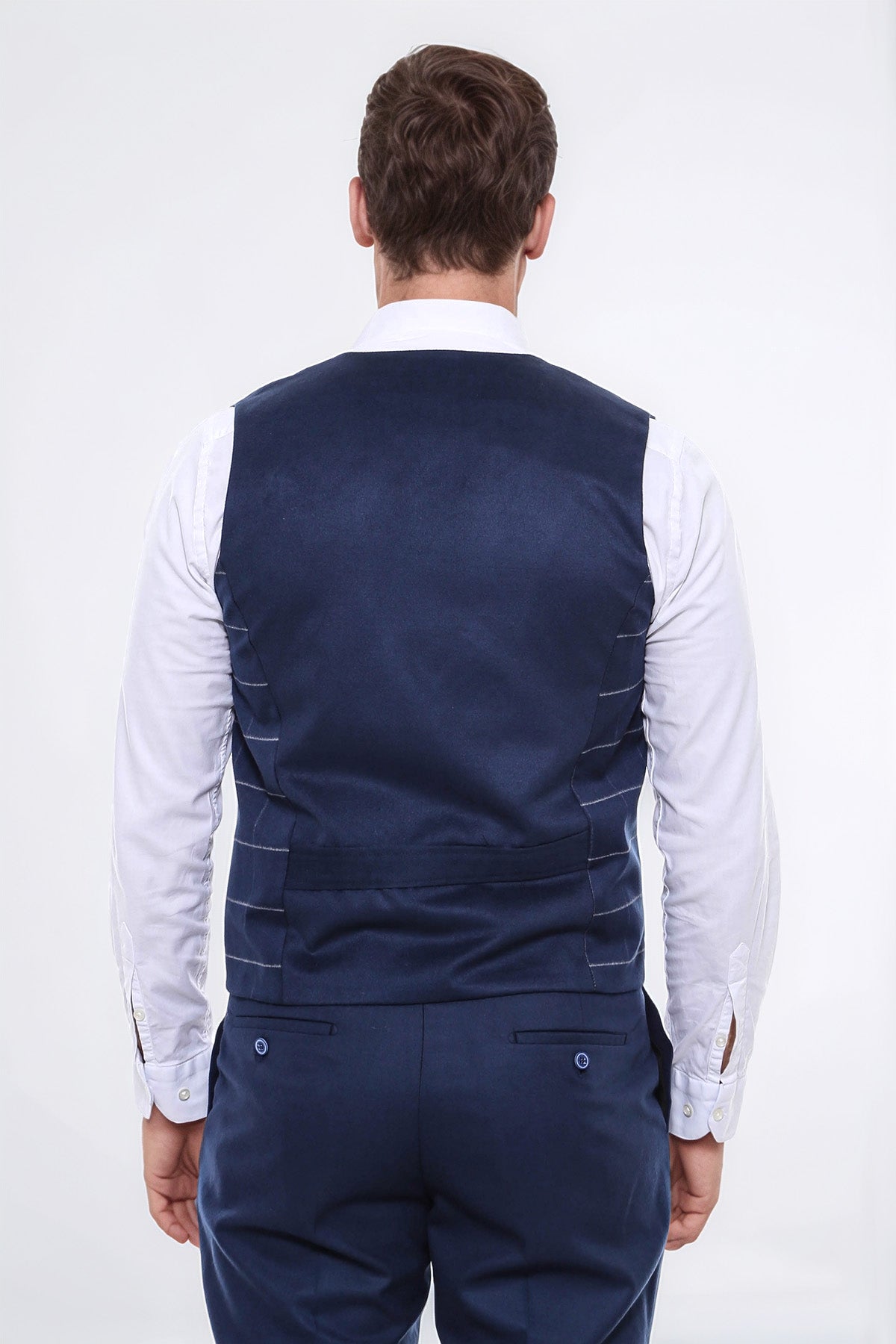 Double Breasted Plaid Blue Men Vest - Wessi