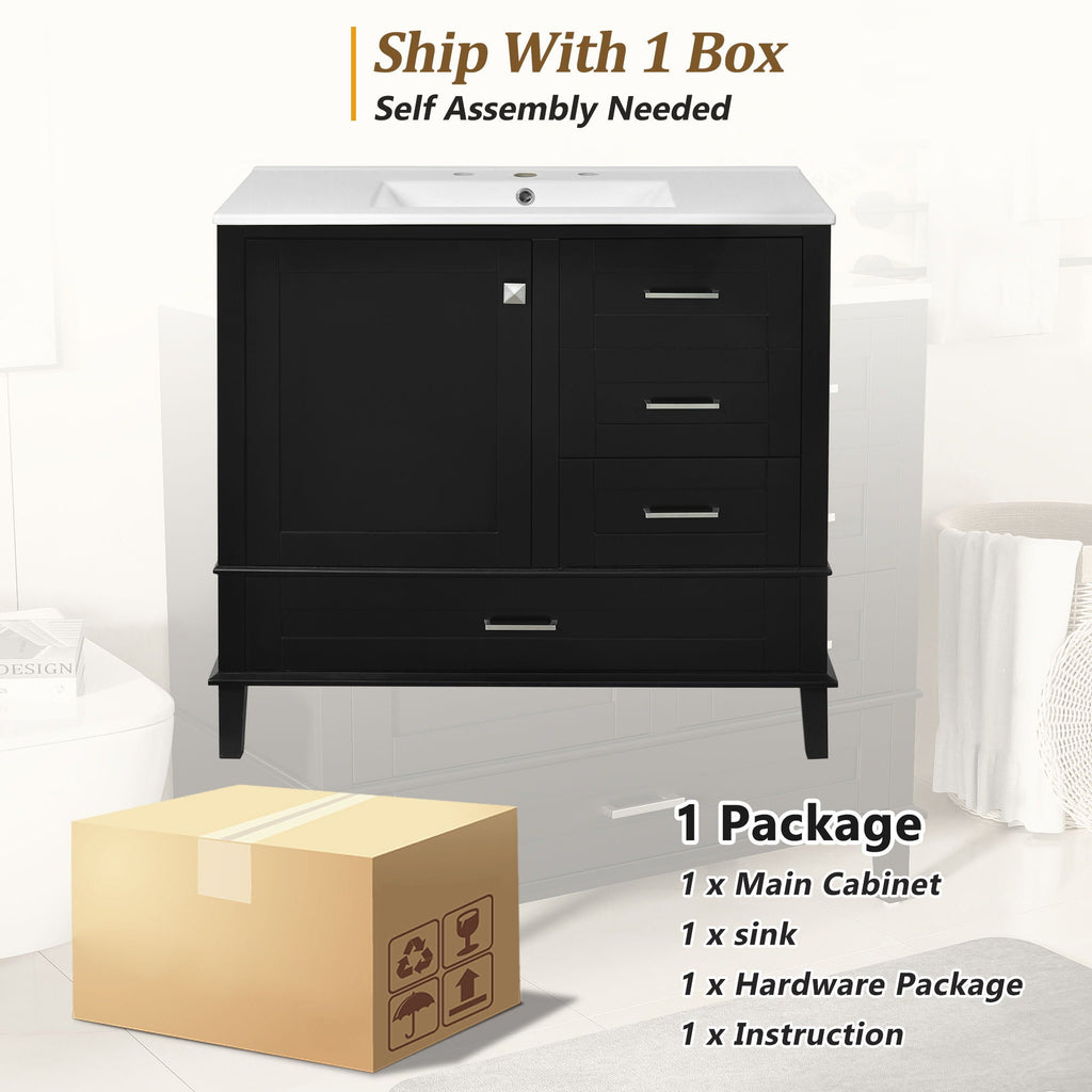 Bathroom Vanity, Modern Bathroom Cabinet With Sink Combo Set, Bathroom Storage Cabinet With A Soft Closing Door And 3 Drawers, Solid Wood Frame