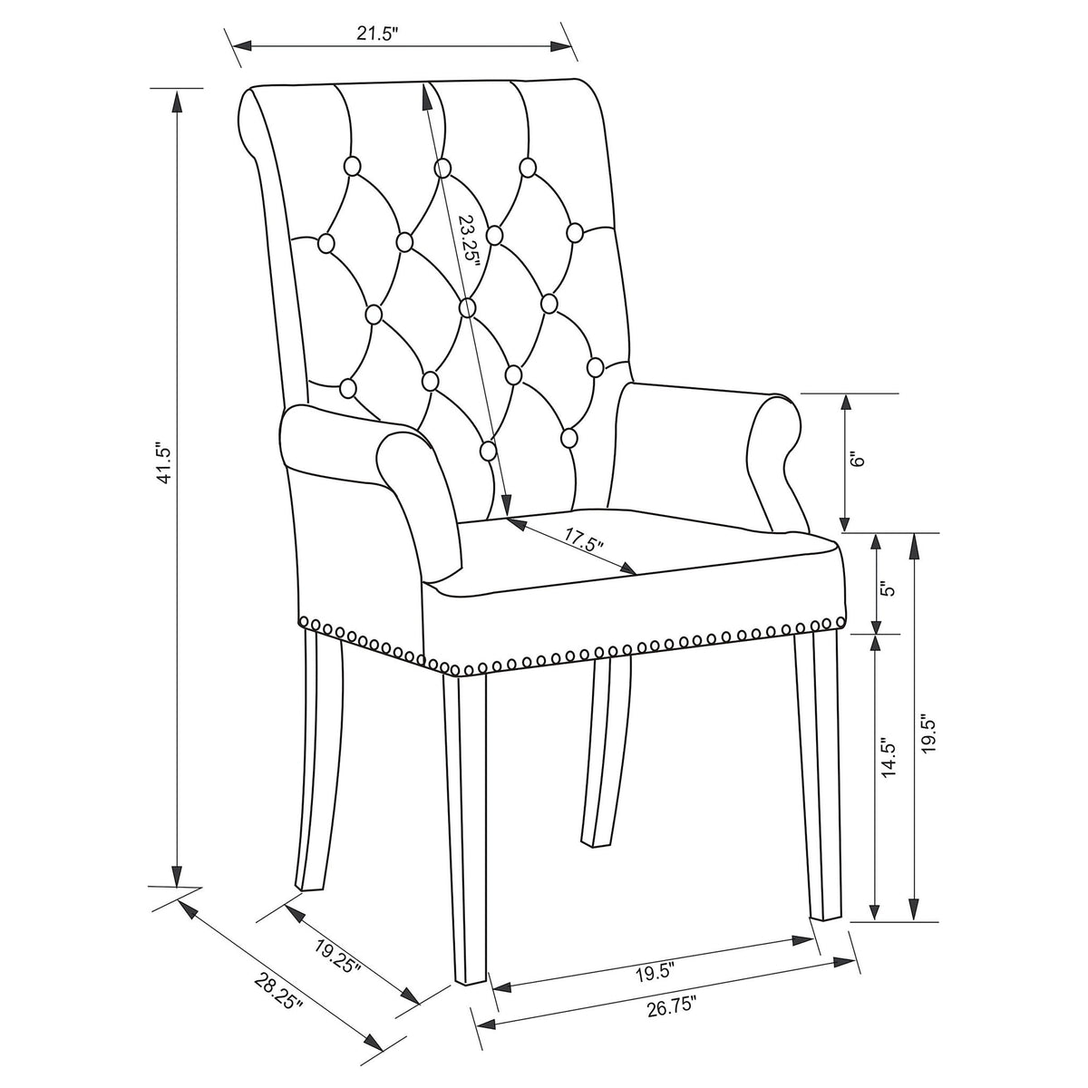 Tufted Arm Chair With Nailhead Trim