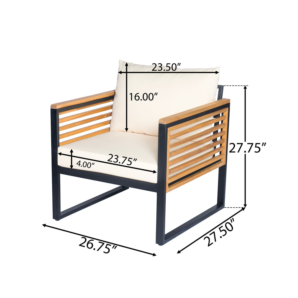 Outdoor 4-Piece Acacia Wood and Metal Patio Sofa Set