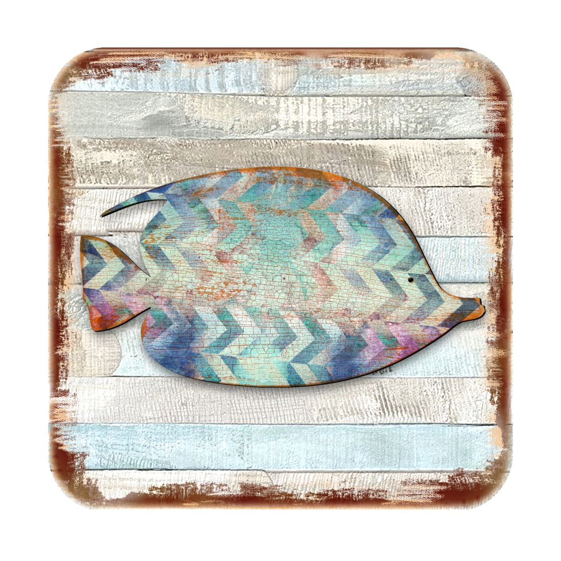 Tropical Fish Coastal Wooden Cork Coasters Gift Set of 4 by Nature Wonders - Coastal Sea-Life Decor - 8198527-2-9C-S4