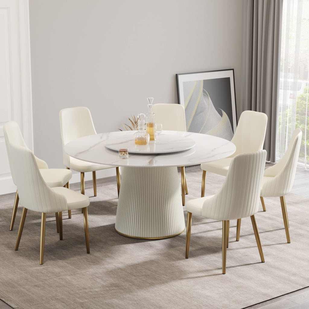 Modern, Round Carbon Steel Base Dining Table, Can Accommodate 6 People