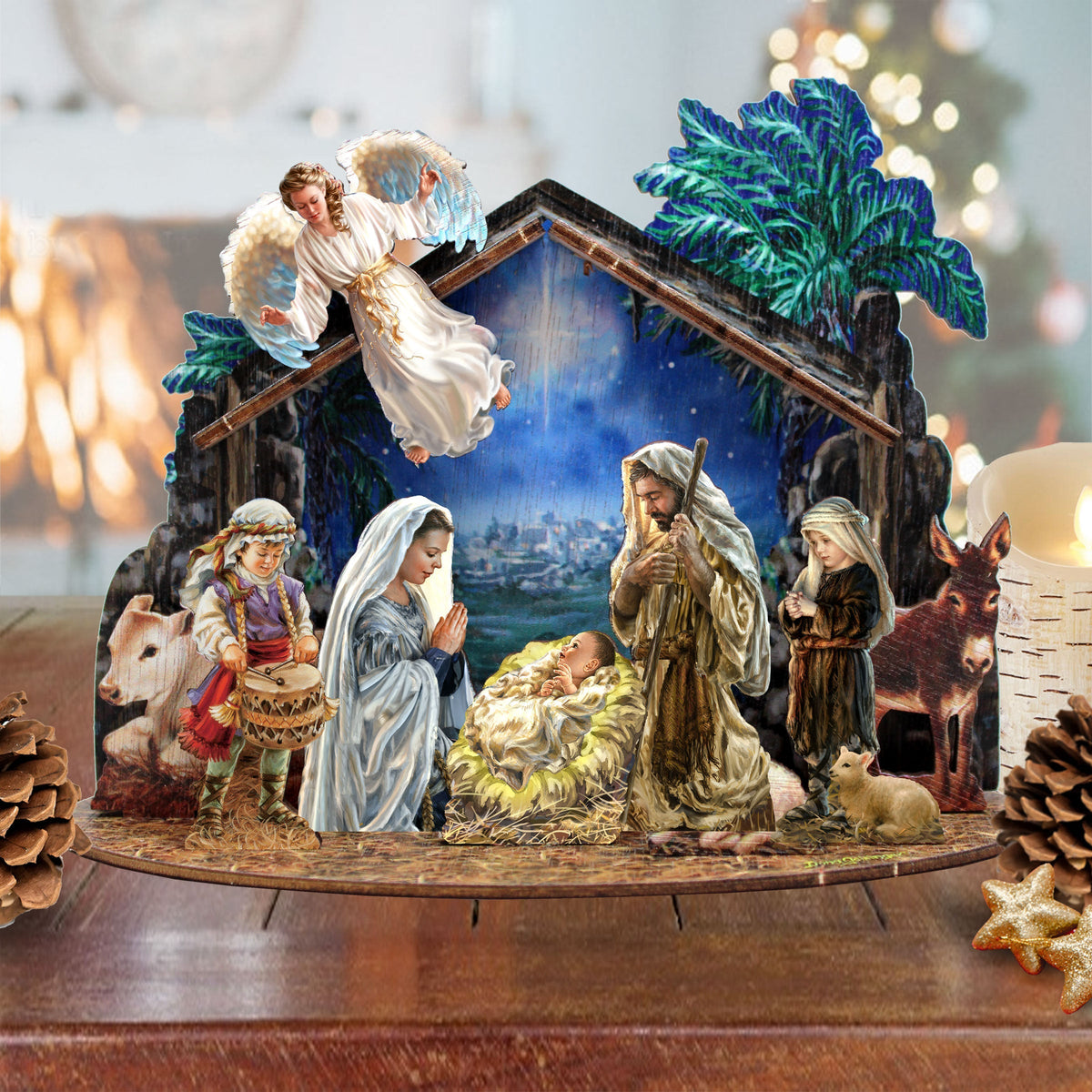 Nativity with Angel Decorative Village Eco Wood Set by D. Gelsinger Nativity Holiday Decor - 852760