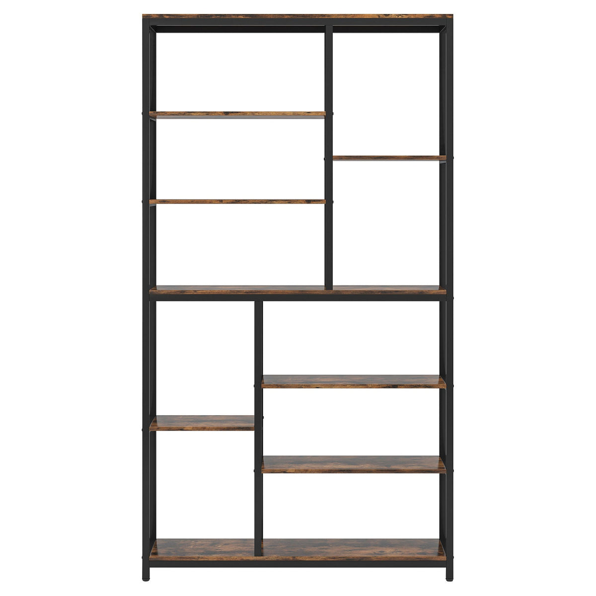 Extra Tall 8 Tier Staggered Etagere Bookcase With 8 Shelves Organizer For Living Room - Rustic Brown