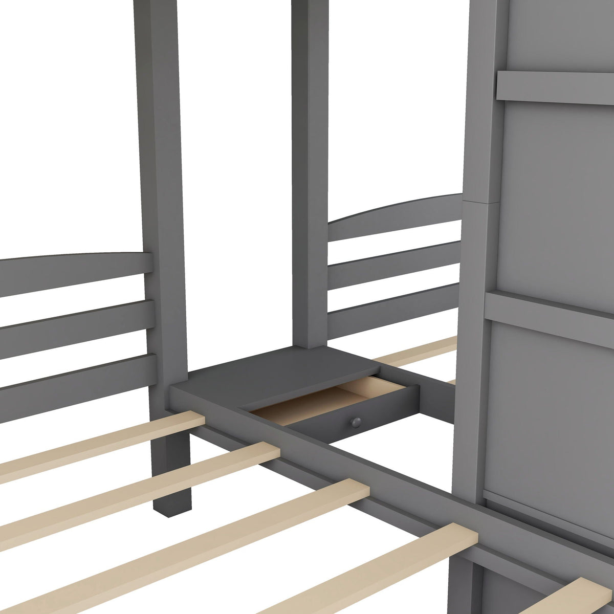 Twin Over Twin & Twin Bunk Bed With Built In Staircase And Storage Drawer - Gray