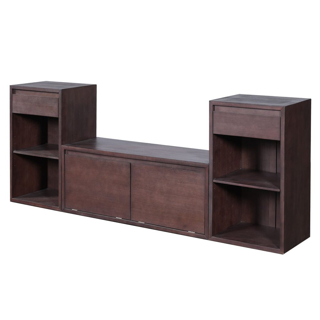 Entryway Storage Bench With Cushion, Drawers & Open Shelves