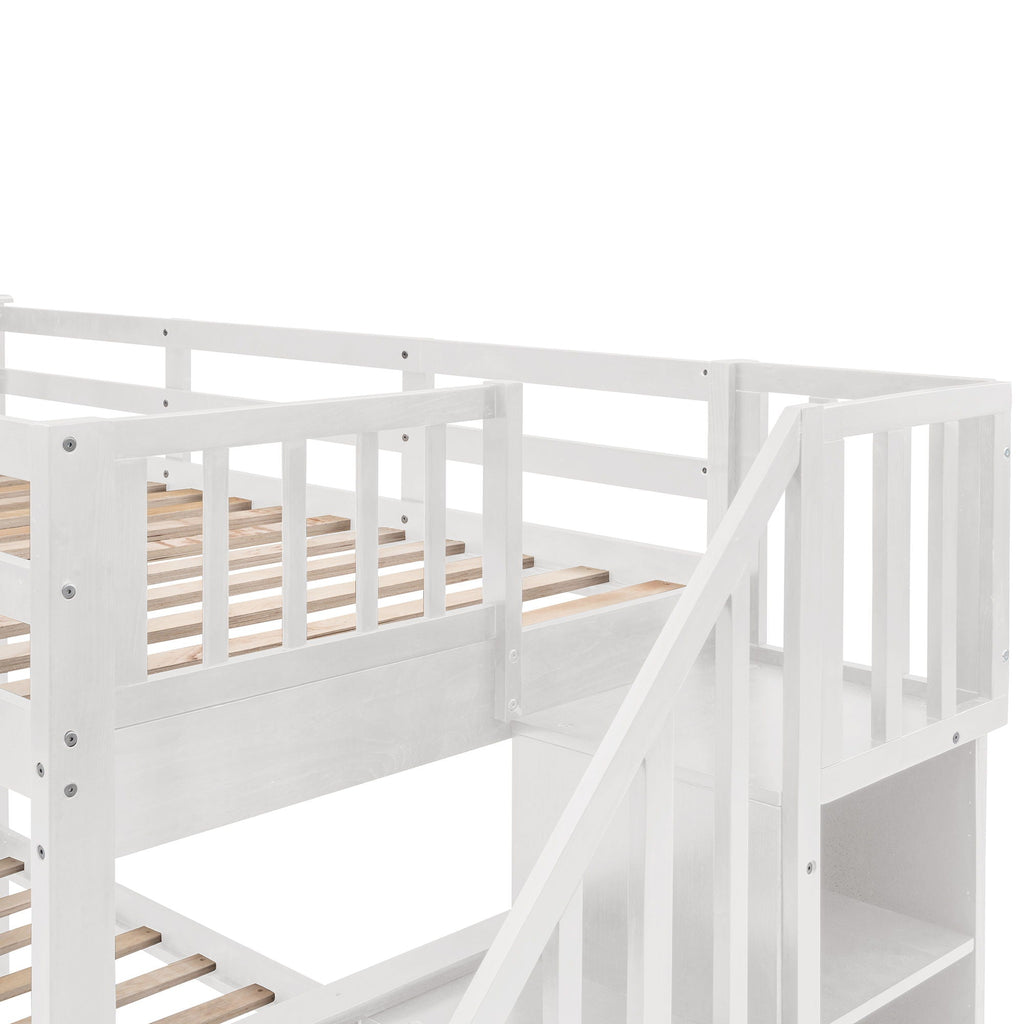 Stairway Bunk Bed With Storage And Guard Rail For Bedroom