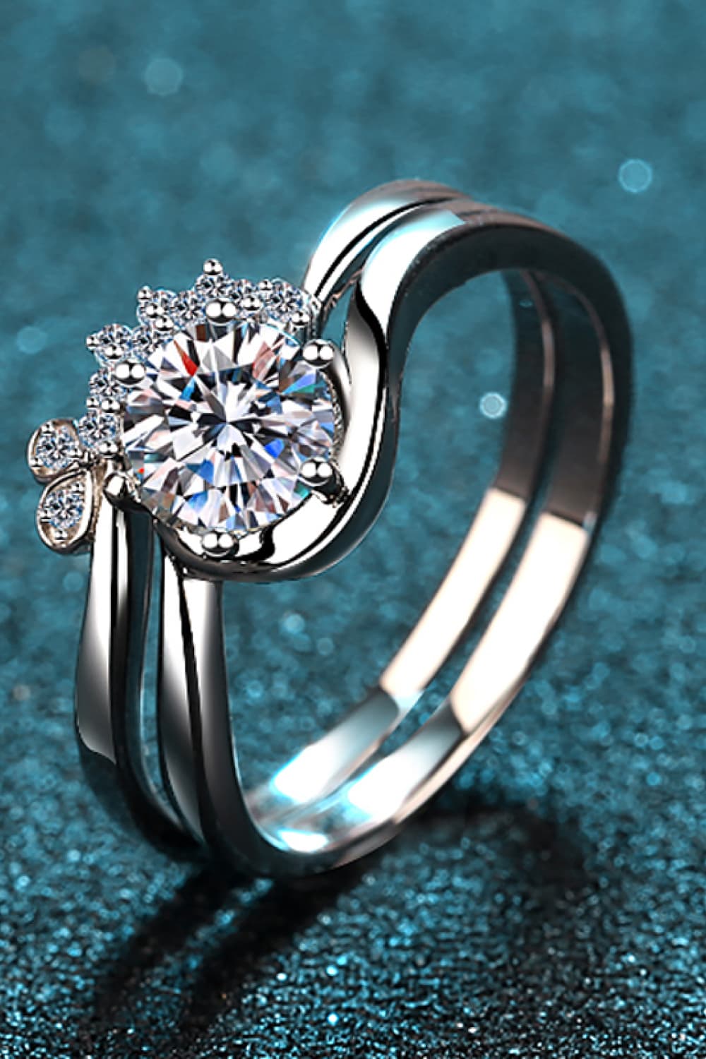 Brilliant Round Cut Sparkala™ Rhodium-Plated Two-Piece Ring Set