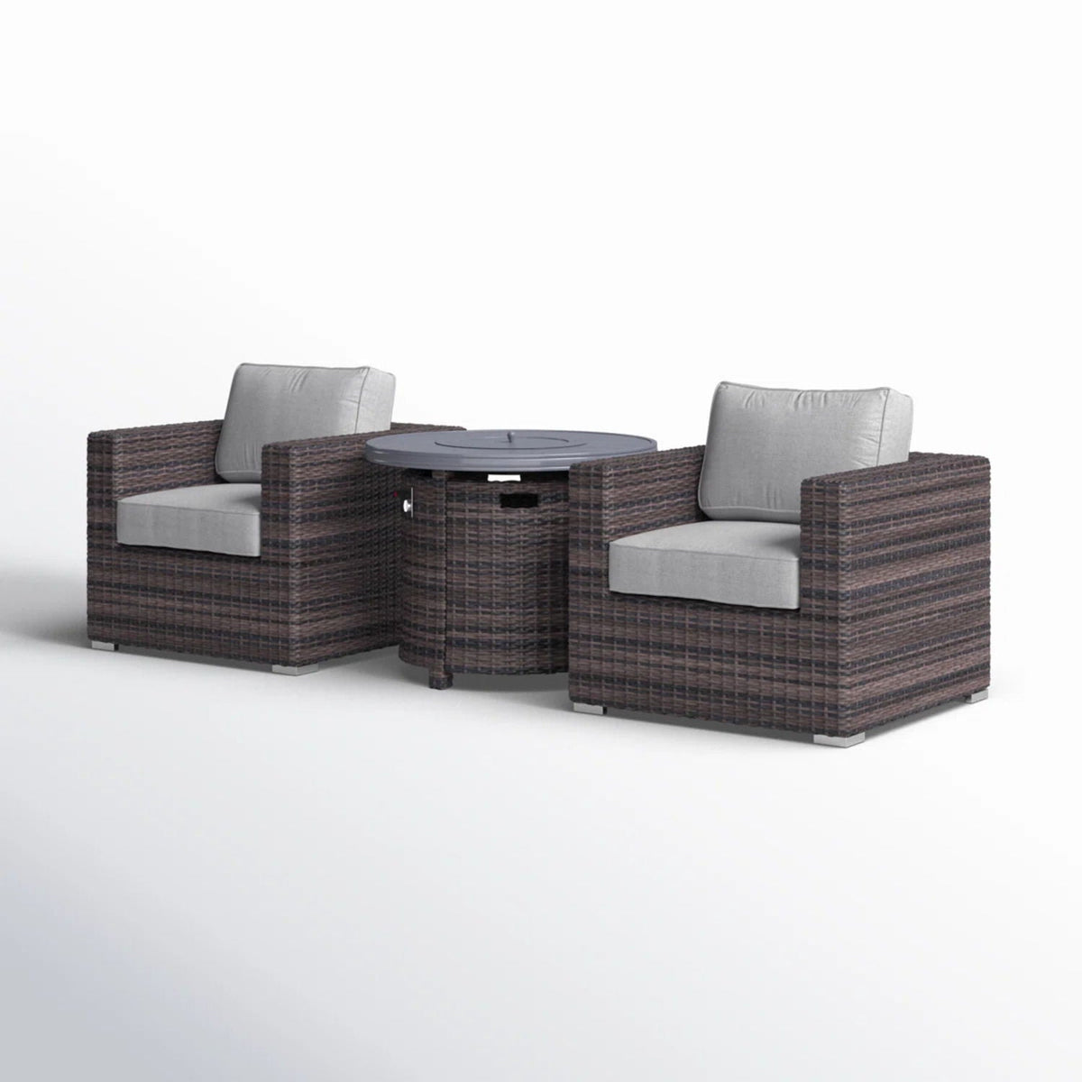 Rattan Patio Set With Comfortable Cushions And Fire Pit