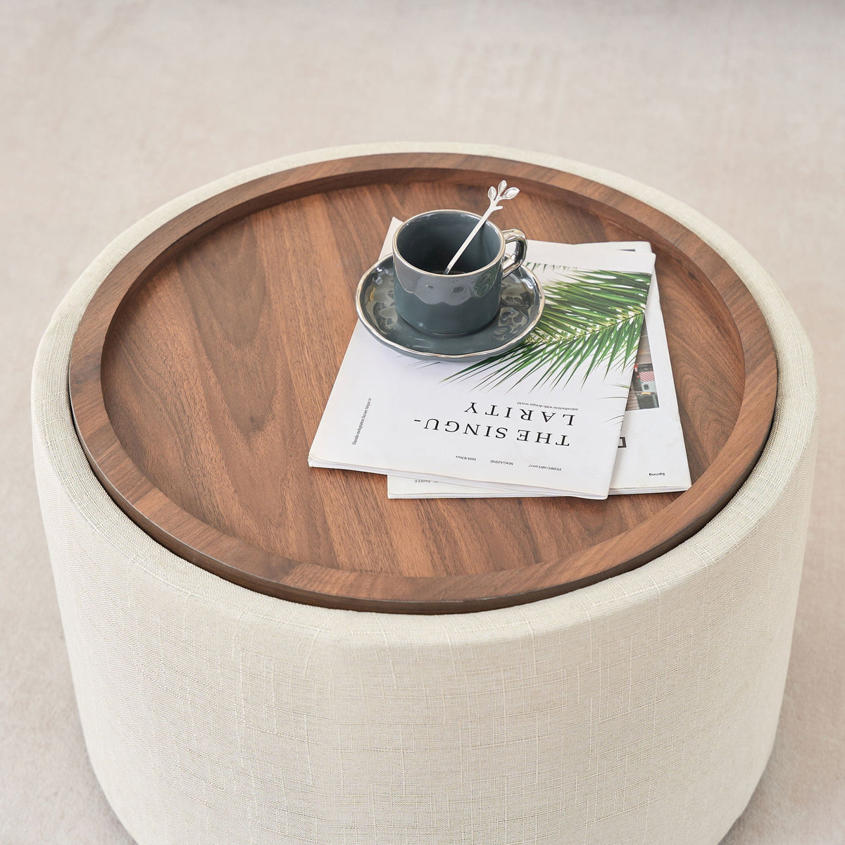Nesting Ottomans, Round Coffee Table & Bench With Tray (Set of 2)