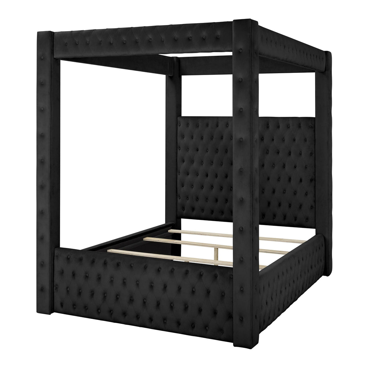 Modern 4 Poster Bed With Tufted Headboard And Footboard