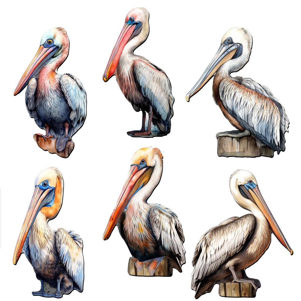 Pelicans Decorative Eco Wood Magnets Set of 6 by G. Debrekht - Coastal Decor - 8090014G-S6