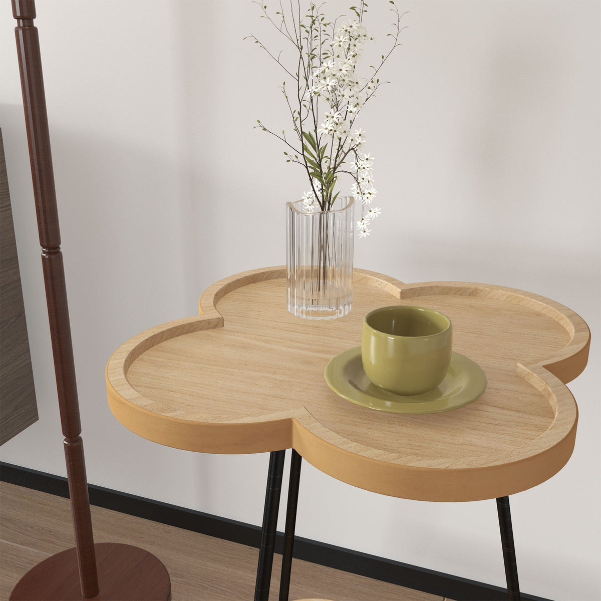 Petal Shape Accent Side Table - Acacia Wood