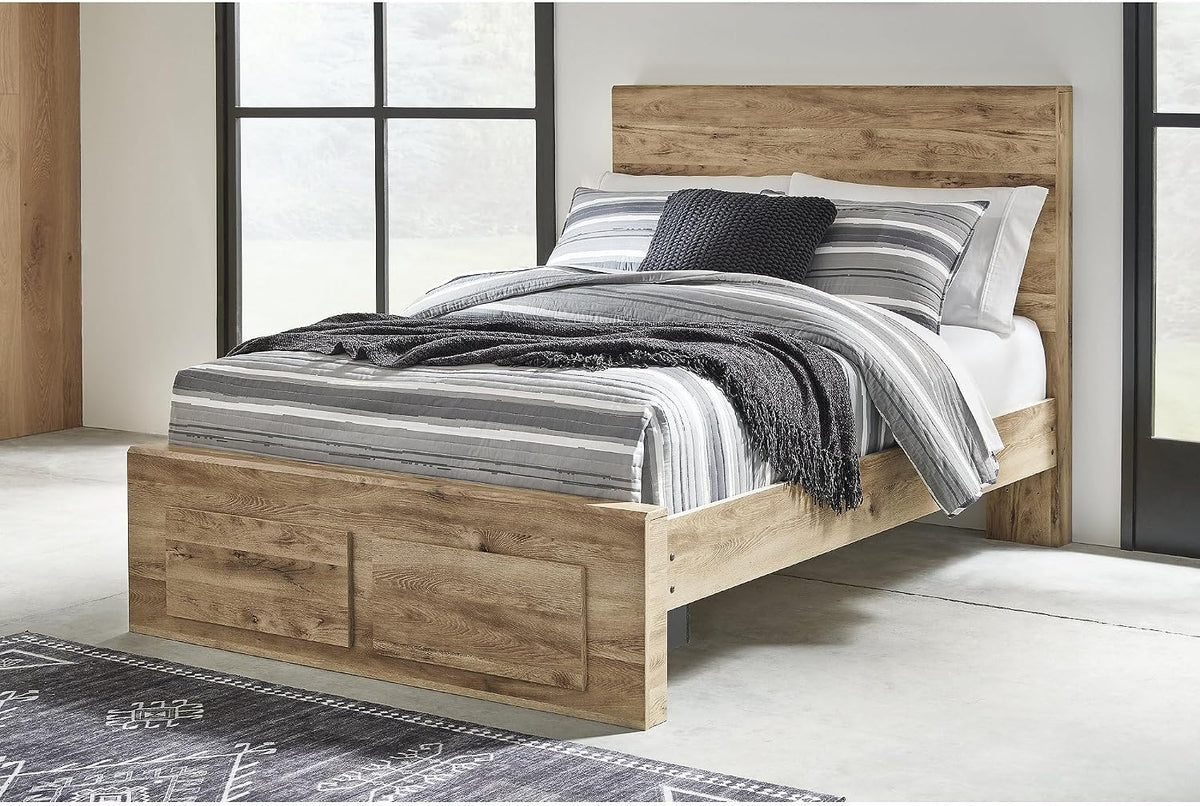 Signature Design by Ashley Hyanna Rustic 2-Drawer Full Panel Platform Storage Bed, Foundation or Box Spring Not Needed, Light Brown