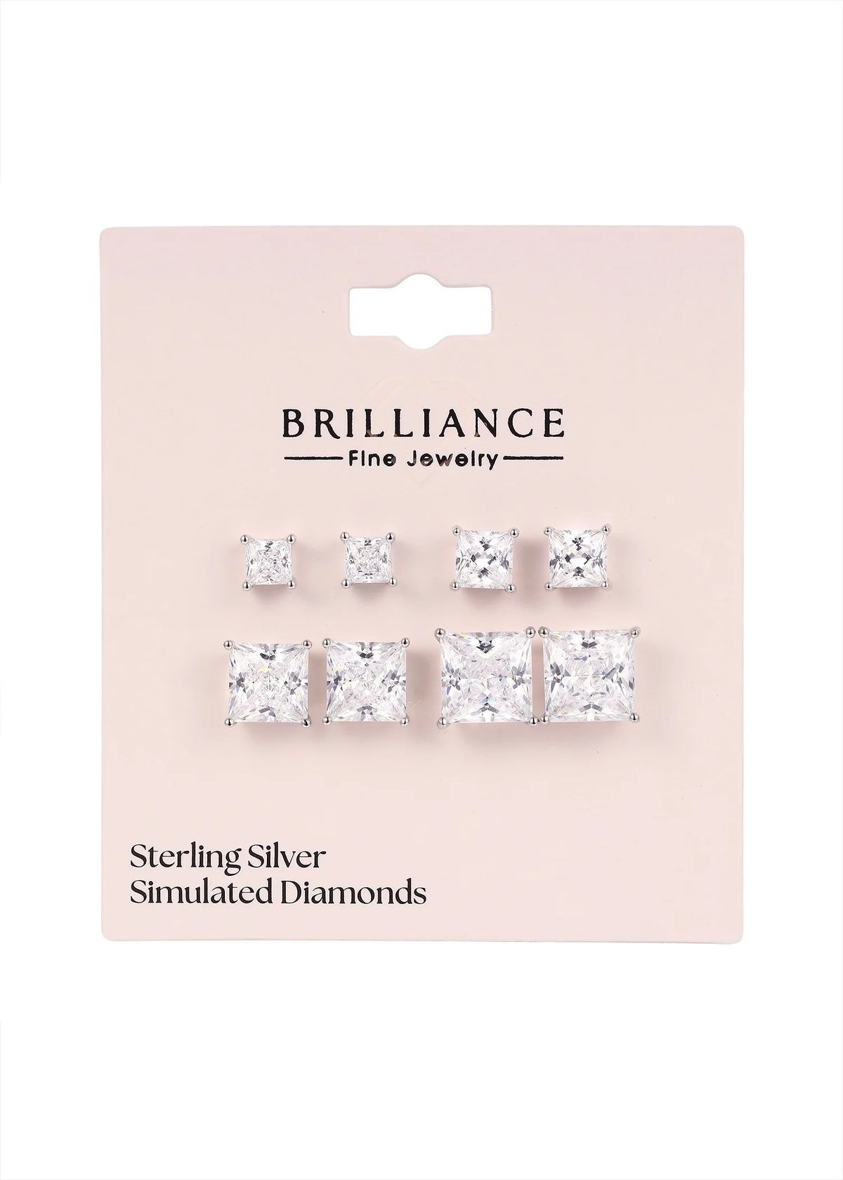 Women'S Simulated Diamond 4 Pair Square Earrings in Sterling Silver
