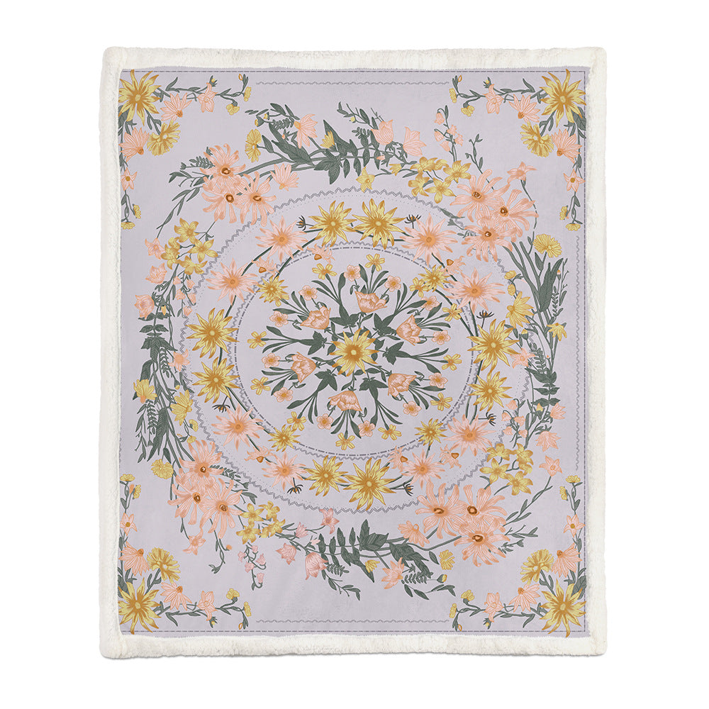 Chinese Floral Flannel Blanket – Soft Printed Throw in Multiple Sizes