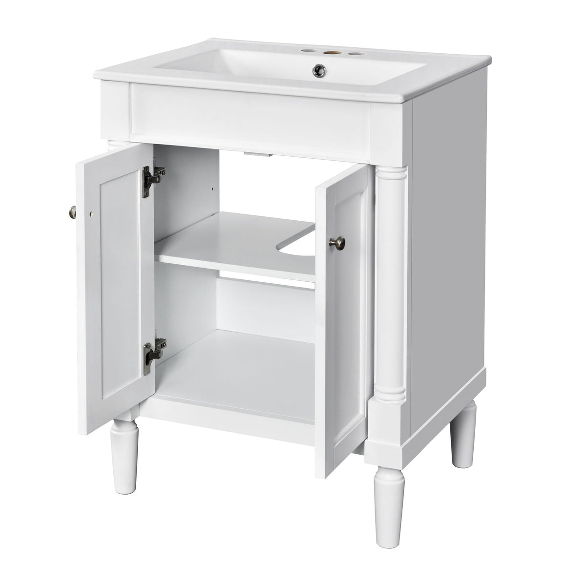 Bathroom Vanity With Top Sink, 2 Tier Storage Cabinet