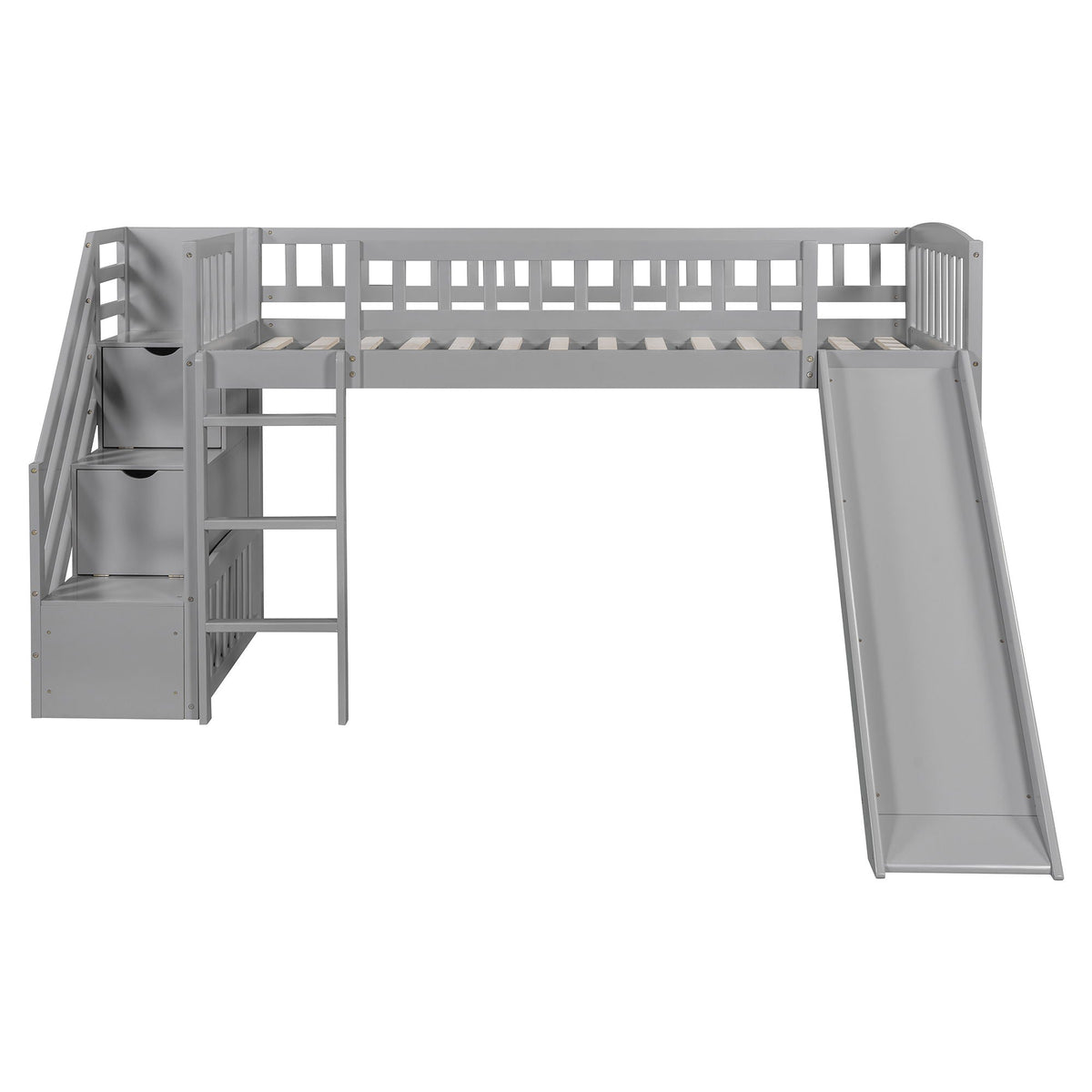 Loft Stairway Bed With 2 Drawers, Convertible Ladder And Slide