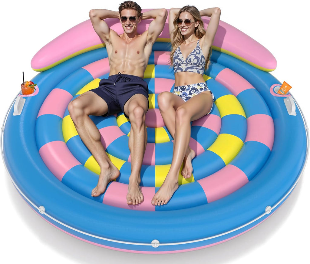 Pool Floats Adult, Inflatable Tanning Pool - Extra Large Pool Floats for Adults Heavy Duty, round Pool Rafts, River Lake Floaties Water Floats with Cup Holders