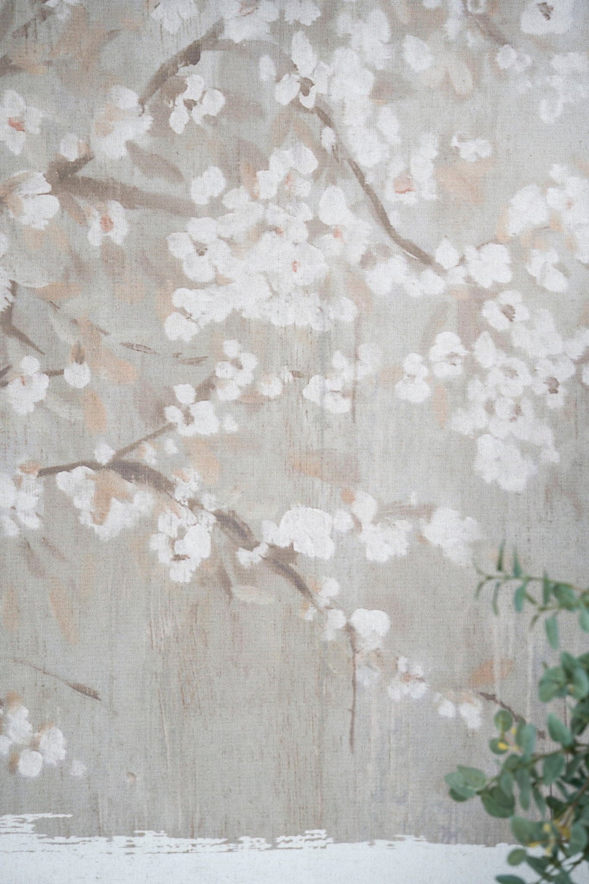 Large Cherry Blossom Canvas Art Print, Home Decor Accent Piece - Gray / White Matte