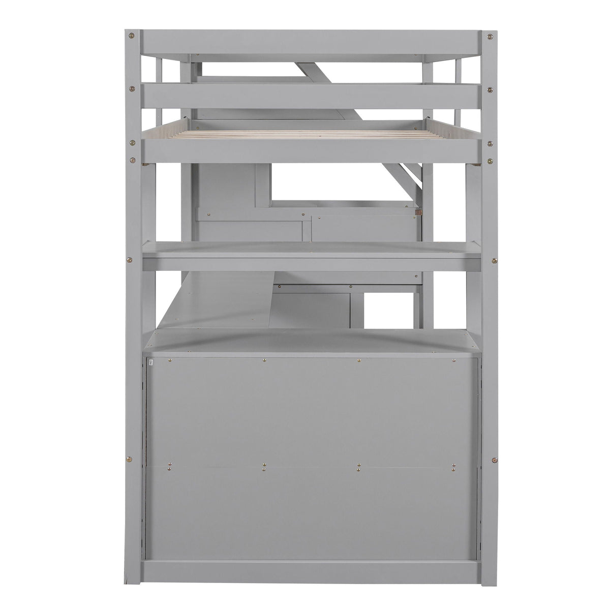 Loft Bed With Desk, Shelves, 2 Drawers, Storage Staircase