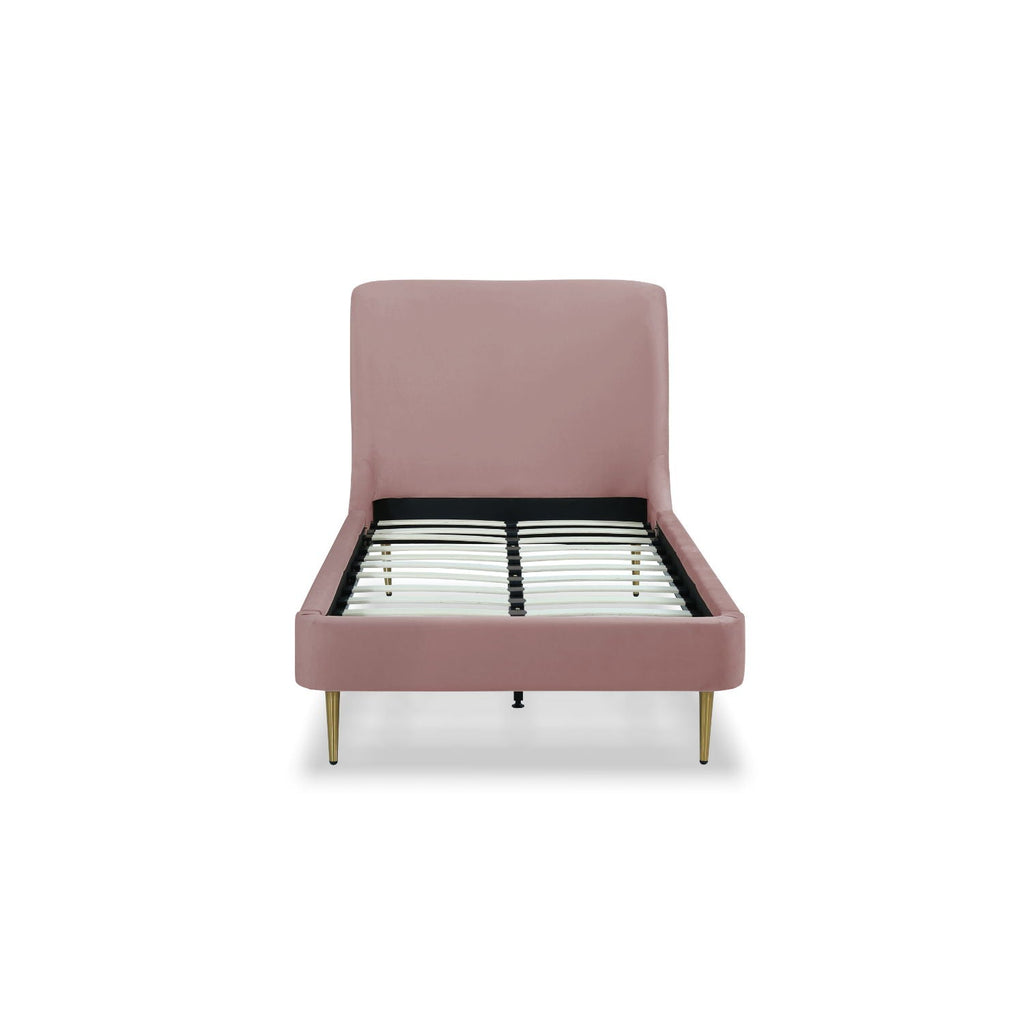 Mid-Century Modern Upholstered Bed With Curved Headboard