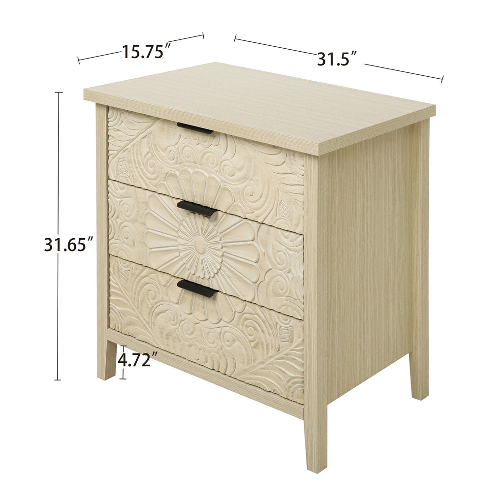 3 Drawer Cabinet - Natural Wood Finish