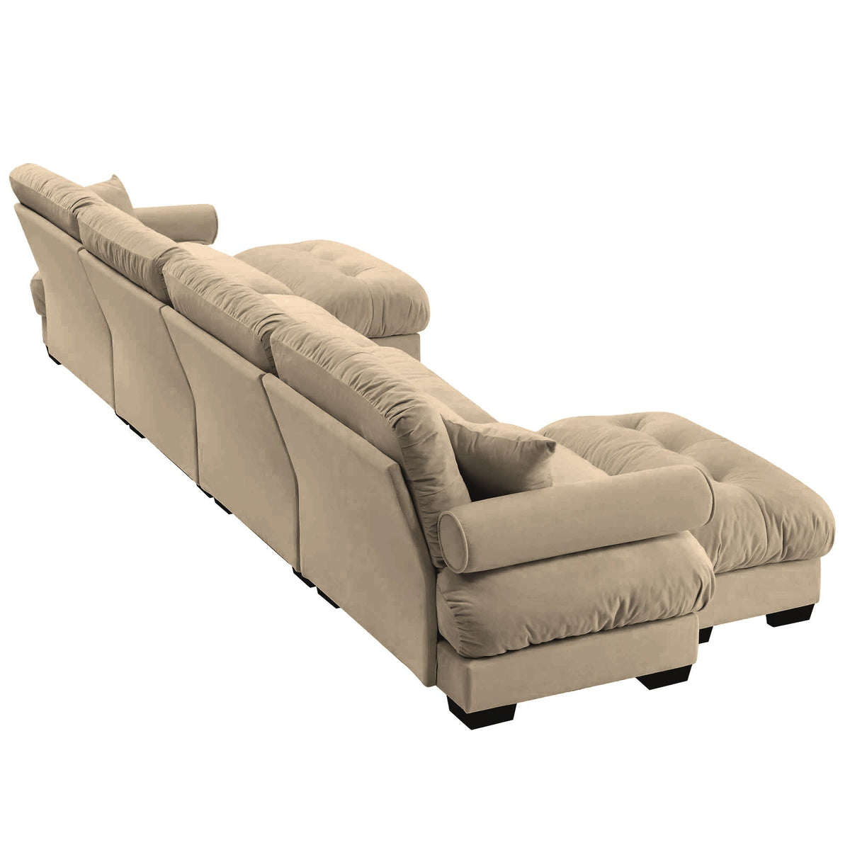 Modern Sectional Sofa With Ottoman, Round Bolster Armrests, Waist And Throw Pillows