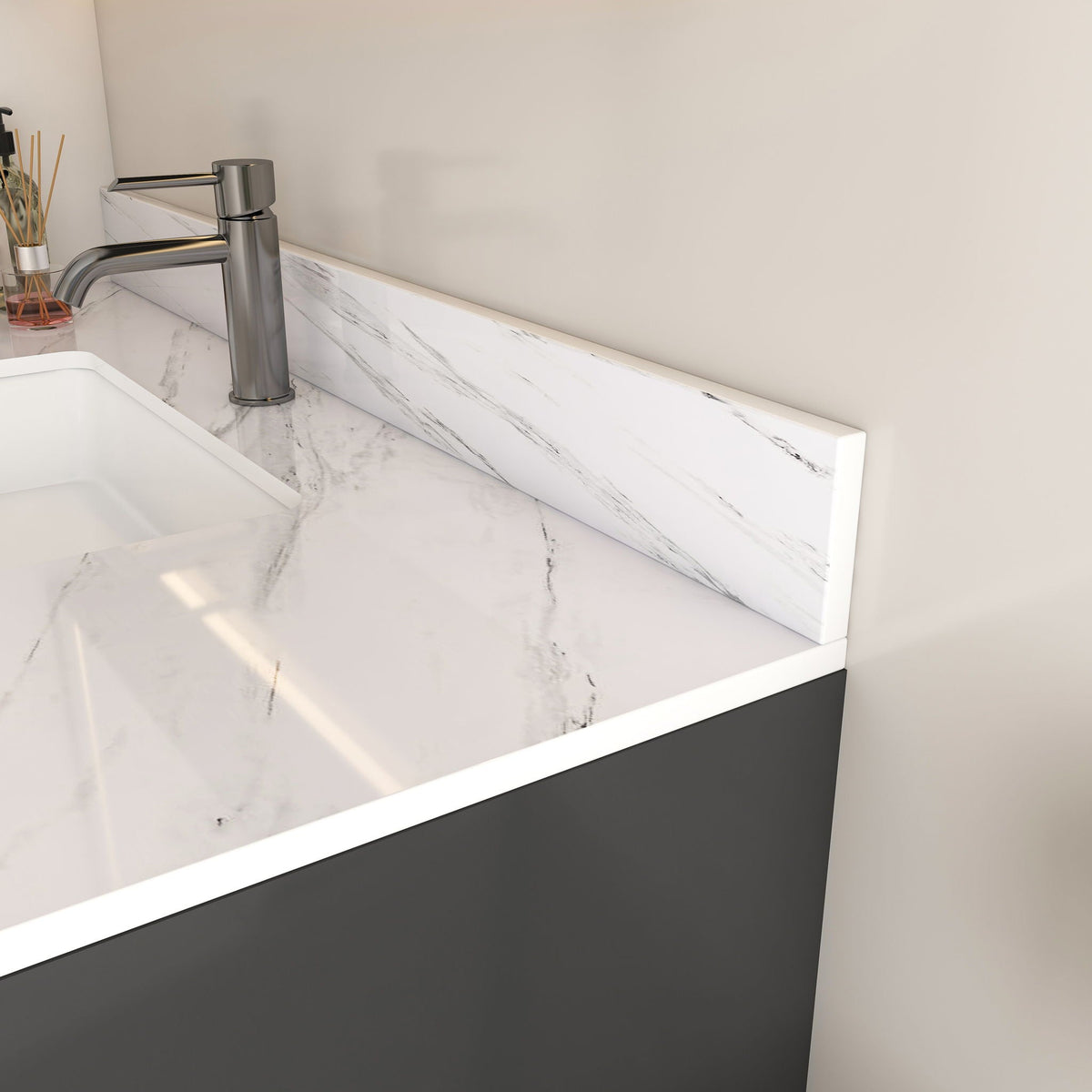 Bianco Carrara Venato Marble Vanity Top With Pre Drilled Faucet Hole And Undermount Sink