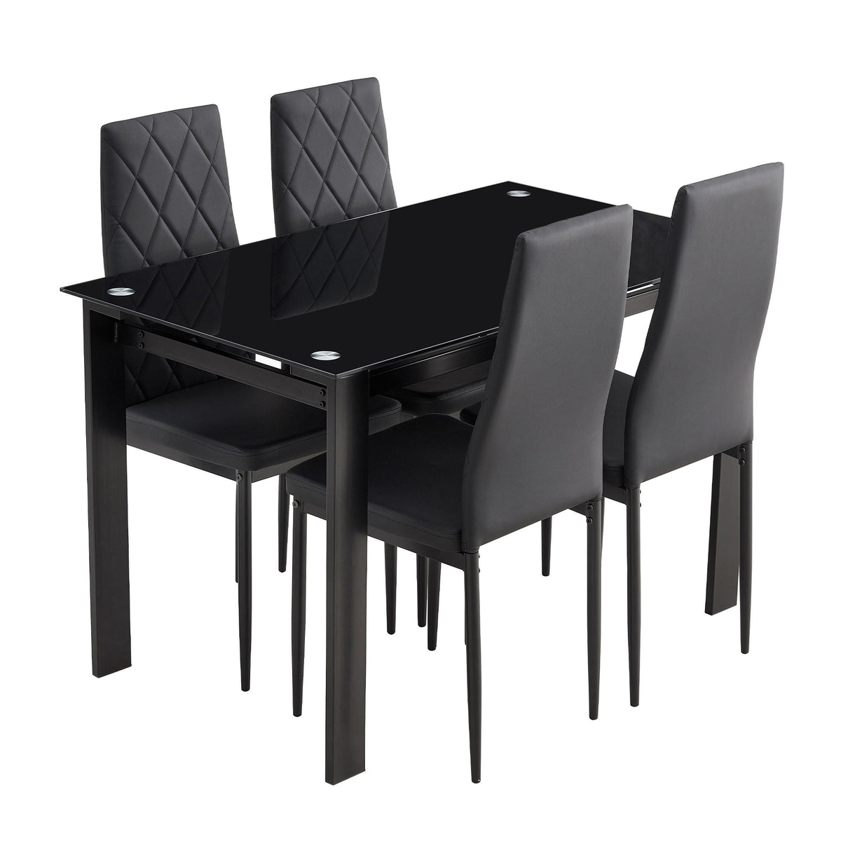 Modern 5 Piece Dining Table Set With Glass Top And Chairs - Black