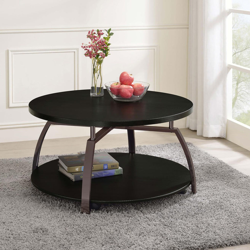 Round Coffee Table With Storage Shelf - Black