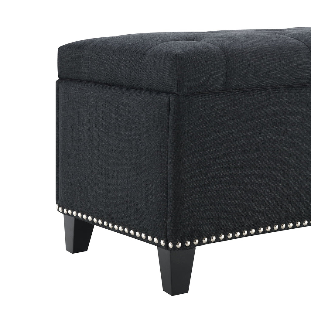 Button-Tufted Storage Ottoman With Safety Close Hinge