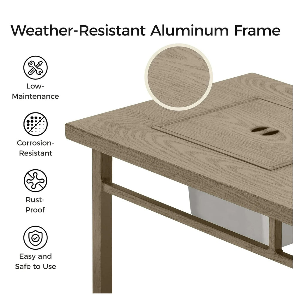 3 In 1 Outdoor Propane Fire Pit Table 50, 000 BTU With Ice Bucket - Beige