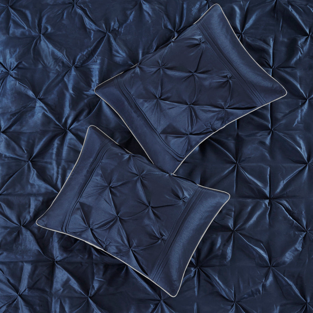 7 Piece Tufted Comforter Set Navy Queen