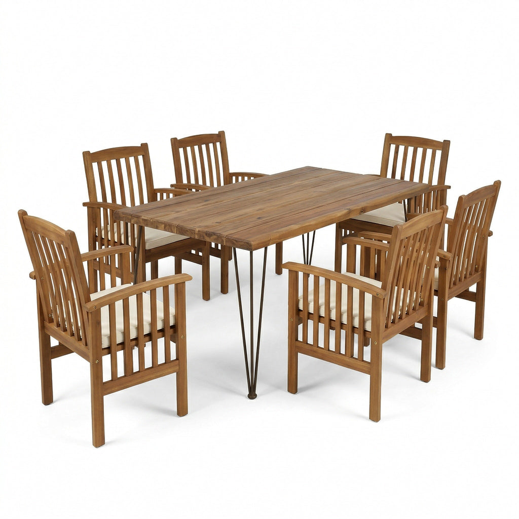 7 Pieces Acacia Wood Outdoor Dining Set