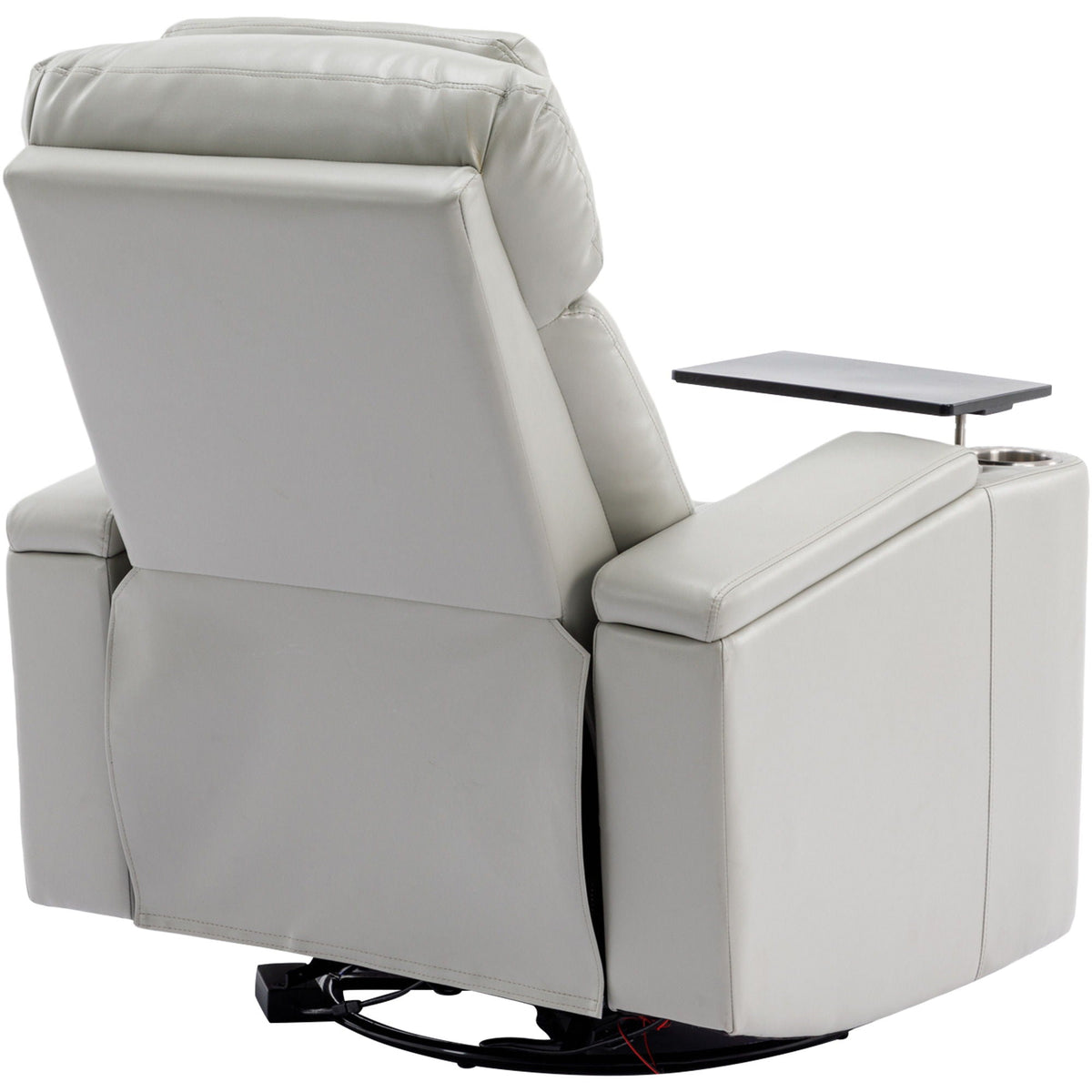 270° Power Swivel Recliner Home Theater Chair With Hidden Arm Storage, LED Light, Cup Holder, And Tray Table
