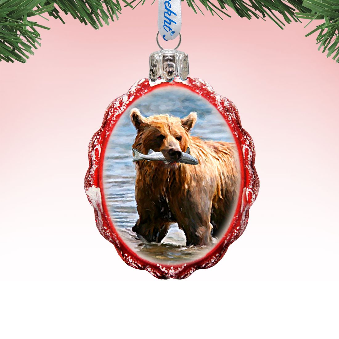 Grizzly Bear W Fish Mercury Glass Ornament by G. DeBrekht - Wildlife Holiday Decor - 771052
